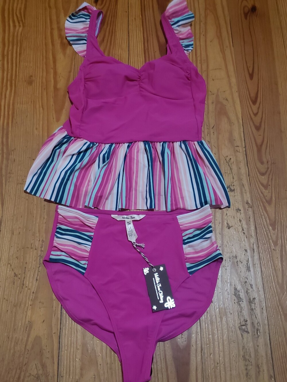 Matilda Jane Hot Pink Striped Peplum Two-Piece Swimsuit